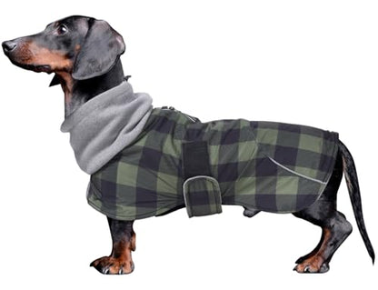 Dachshund Coats Waterproof Suitable for Dachshunds Sausage Weiner Dog Winter Coat Padded Fleece Puppy Snowsuit with Adjustable Bands Reflective Stripe - Plaid Green - M - color: Plaid Green, size: Medium