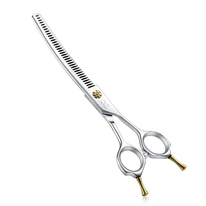 JASON Dog Shears for Grooming - 7" Up-curved Thinning Scissors with 55%-60% Thinning Rate, Japanese 440C Stainless Steel Dog Grooming Blenders with Adjustable Screw (35 Teeth, Silver) Christmas Gift - style: Up-curved Chunkers01