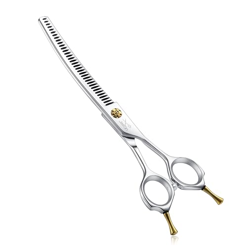 JASON Dog Shears for Grooming - 7" Up-curved Thinning Scissors with 55%-60% Thinning Rate, Japanese 440C Stainless Steel Dog Grooming Blenders with Adjustable Screw (35 Teeth, Silver) Christmas Gift - style: Up-curved Chunkers01