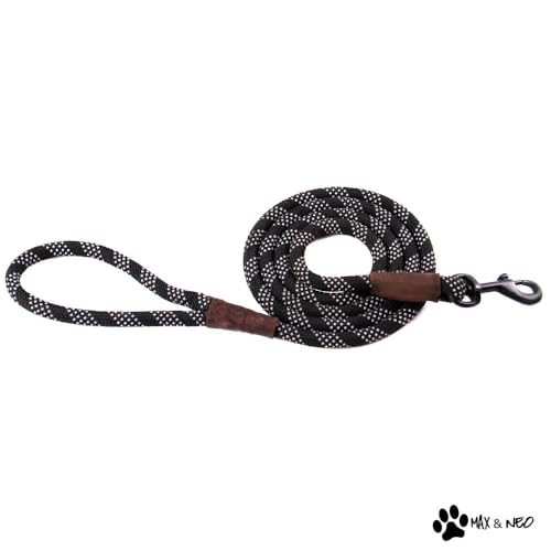 Max and Neo Rope Leash Reflective - 6 FT x 1/2" (Black, Donates to Dog Rescue) - color: BLACK