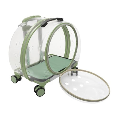 Cat Backpack Carrier, Transparent & Fully Breathable Hard cat Carrier with Rolling Wheels for Kitty Small Dog up to 19lbs, Multiple Carrying Options, Perfect for Travel Hiking, Green, Clear