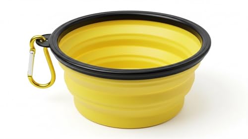 Silicone Foldable Pet Food Water Feeder, Collapsible Travel Bowl for Dog and Cat, Outdoor Portable (Yellow) - color: Yellow
