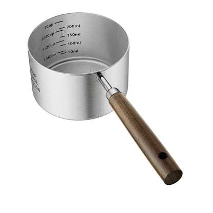 Dog-Cat Food Scoop 1 Cup, 304 Stainless Steel Measuring Cup with Long Wooden Handle, Pet Food Scoop for Rabbit, Easy to Clean Precise Scale