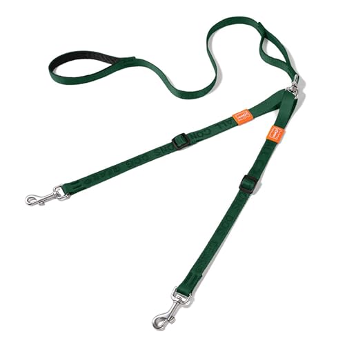 HOWGO Double Dog Leash,Tangle-Free 360 Swivel(Green, Std M-L w.Handle) | Individually Adjustable Length, Double Padded Handles,Zinc Alloy Hooks,Durable Nylon,No-Tangle Walking,All Breeds - color: Green, size: Std M/L Handle