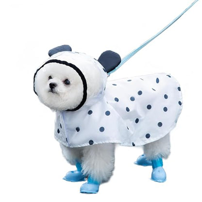 MANON ROSA Dog Clothes- Waterproof & Quick-Drying Puppy Raincoat with Hood and Leash Hole Cute Hooded Rain Poncho Gear for Small Medium Large Dogs Dot Small - color: A.Polka Dot, size: Small