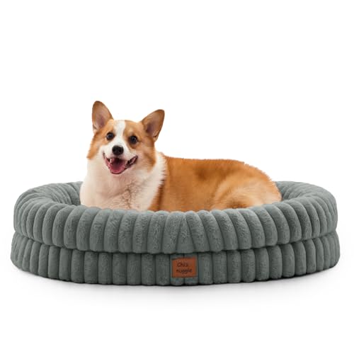ChiXnuggle Orthopedic Dog Bed, Washable Cover, Faux Fur Bolster Pet Couch | waterproof,egg crate foam,non-slip bottom,for large dogs,grey,35*28*7,dog sofa - color: Grey, size: L(35*28*7)