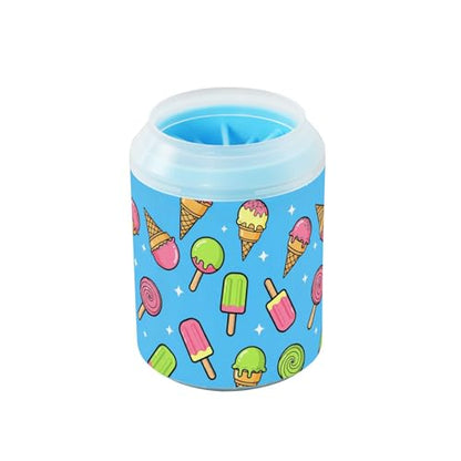 Ice Cream Blue Print Dog Paw Cleaner Cup with Soft Silicone Brush, Portable Lightweight Small Muddy Paw Washer for Dogs, Easy to Use Pet Foot Cleaner