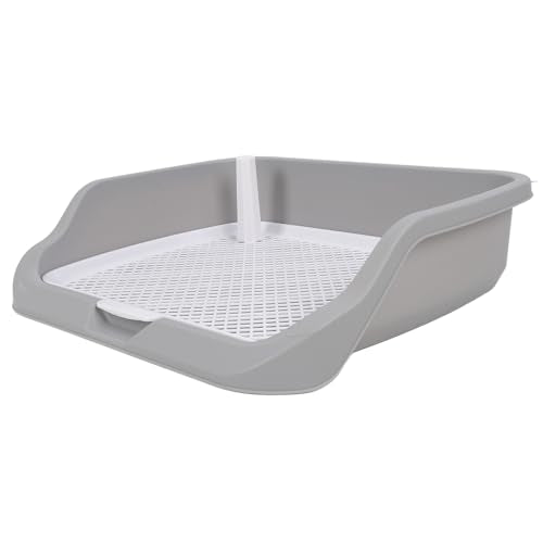SUNGOOYUE Dog Potty Tray Portable PP Puppy Training Toilet 21.3 X 17.7 X 5.1 in Detachable Washable with Wall Mesh Design for Small Dogs Indoor Use (Gray)