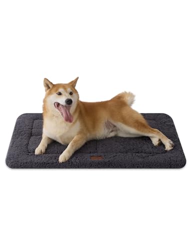 Joydeco Low Profile Dog Crate Mat Reversible Bed Pad, Washable Dog Pad Mat with Ultra Soft Fleece, Compact Design Kennel Beds Mats for Large Medium Small Pets, 35" x 23" Dark Gray