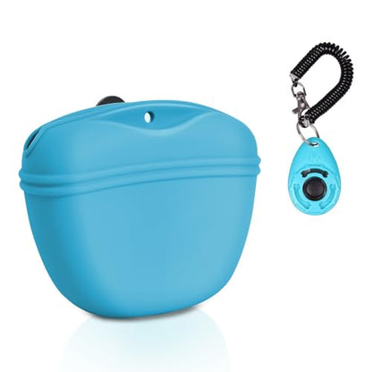 Left&Right Dog Clicker Training Kit,Silicone Dog Training Treat Pouch and Dog Clickers,Dog Treat Bag with Clicker Training for Dogs,Pet Treat Bag with Magnetic Buckle Closing and Waist Clip,Sky Blue - color: Sky Blue