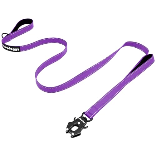 Strong Heavy Duty Dog Leash - 4ft Reflective Nylon Training Leash with Soft Padded Double Handle & Auto Lock Frog Clip, Safety Traffic Control for Large Medium Small Dogs No Pull Walking Purple,4ft - color: Purple, size: 4FT x 1" x 2.8MM