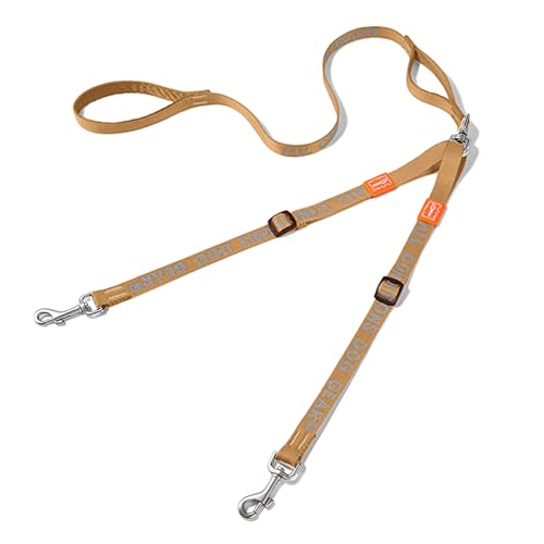 HOWGO Double Dog Leash,Tangle-Free 360 Swivel(Brown, Std M-L w.Handle) | Individually Adjustable Length, Double Padded Handles,Zinc Alloy Hooks,Durable Nylon,No-Tangle Walking,All Breeds - color: Brown, size: Std M/L Handle