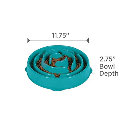 Outward Hound Fun Feeder Slo Bowl – Large 4‑Cup Capacity, Slow Feeding, Medium to Large Dogs, Non‑Slip, Turquoise, Drop Pattern - color: Turquoise, size: Large
