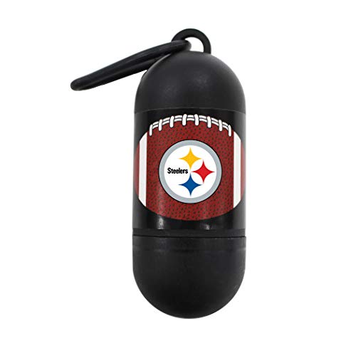 Pets First NFL PITTSBURGH STEELERS PET LICENSED Poop Waste Bag Dispenser and D Ring for Leash with 45 Premium Garbage Bags - color: Pittsburgh Steelers, size: 3 Rolls = 45 Bags