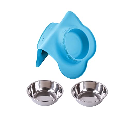 Hubulk Pet Dog Bowls 2 Stainless Steel Dog Bowl with No Spill Non-Skid Silicone Mat + Pet Food Scoop Water and Food Feeder Bowls for Feeding Small Medium Large Dogs Cats Puppies (Medium, Turquoise) - color: Turquoise, size: Medium