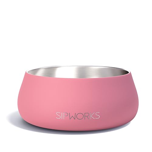 Sipworks Stainless Steel Dog Bowl – 32oz Weighted Metal Food and Water Bowls for Dogs and Cats with Non-Slip Base - Pet Bowls for All Breeds Sizes for Travel & Outdoor Play | Bubblegum - color: Bubblegum