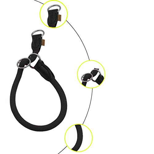 Braided Round Martingale Dog Collar, Training Collar with Slidable Stop Ring - Ideal for Small Medium Dogs (M- (1/3") - 18" Long, Black) - color: Black, size: M- (1/3") - 18" Long