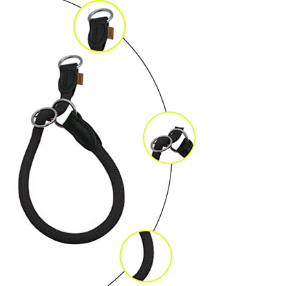 Braided Round Martingale Dog Collar, Training Collar with Slidable Stop Ring - Ideal for Small Medium Dogs (M- (1/3") - 18" Long, Black) - color: Black, size: M- (1/3") - 18" Long