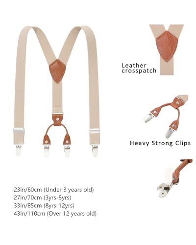 AWAYTR Kids Boys Adults Suspenders - 4 Sizes Sturdy Metal Clips Elastic Adjustable Suspender - color: Khaki, size: 27Inches (3 Years to 8 Years)