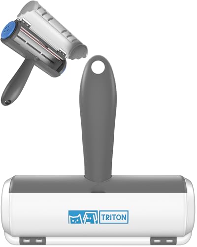 Triton Pet Hair Removal Tool w/Fur Trapping Compartment, Gray/White | 60% Smaller Storage Size, Detachable Handle, Reusable Shedding Roller, Cleaner, For Cat and Dog Hair, Couch Brush, For Car - color: Gray/White, size: Large