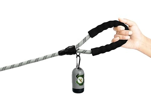 Homapet. Braided Rope Dog Leash 6 Ft with Comfortable Padded Handle Reflective Threads with Poop Bag Dispenser for Large Dogs (Light Grey-Black 6FT-1/2) - color: Light Grey-Black