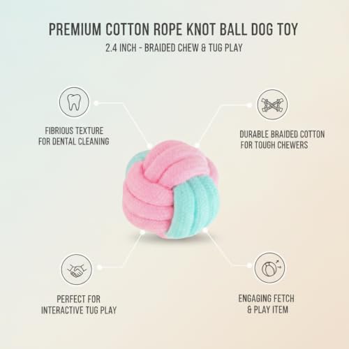 Cotton Rope Knot Ball Dog Toy, Braided Chew and Tug Play Item, 2.4 Inch (1 Set)