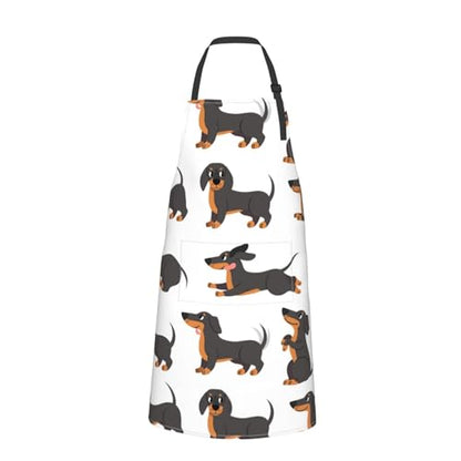 Dog or Paw Apron - 33" x 28" Large with 26" Waist Ties, Lightweight, with 2 Pockets for Your Cooking Essentials - style: Dachshund