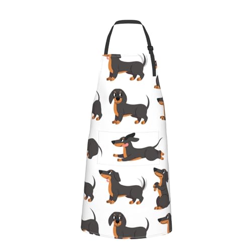 Dog or Paw Apron - 33" x 28" Large with 26" Waist Ties, Lightweight, with 2 Pockets for Your Cooking Essentials - style: Dachshund