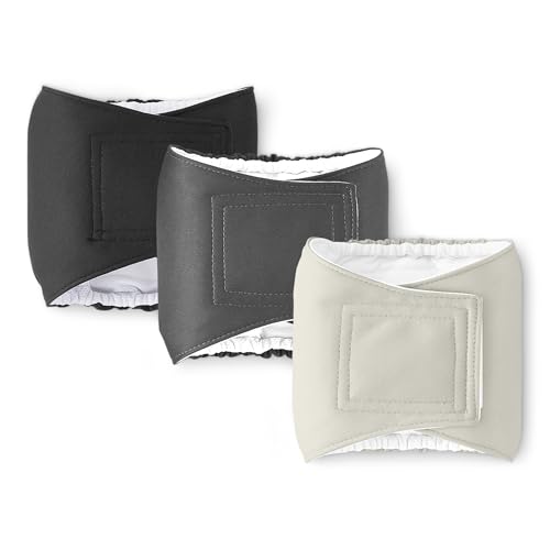 Amazon Basics Washable Reusable Male Dog Belly Band Diapers, Highly Absorbent with Sewn-in Pad, XS (11-13 Inch Waist), Black, Grey, Silver, 3-Pack - size: XS