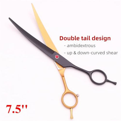 Professional Pet Grooming Shears Set – 7.5" Straight & Curved Cutting Scissors, 7.5" Thinning & Fishbone Shears with Grooming Comb, Complete Scissors Kit for Dogs & Cats (Black&Gold) - color: Black&gold