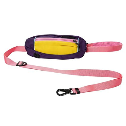 Hands Free Dog Leash with Waist Bag, Adjustable Waterproof Shock Absorption Reflective Leash with Poop Bag Dispenser Port for Medium Large Dogs Walking Running Hiking (Pink) - color: pink