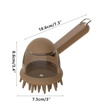 Pet Bath Brush, Dog Grooming Massage Brush with Shampoo Dispenser Adjustable Massage Scrubber for Dogs & Cats Hair - color: Brown