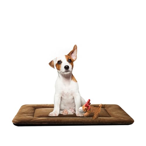VERZEY Dog Bed, Ultra Soft Faux Fur Dog Crate Pad for Medium Dogs, 30inch, Brown, Machine Washable, Anti-Slip - color: brown, size: 30.0"L x 19.0"W x 1.0"Th