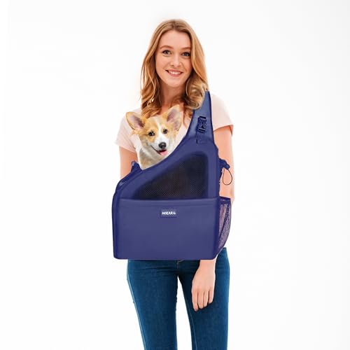 Small Dog Sling Carrier Bag, Hands-Free Dog Carrier Sling with Safety Buckle, Breathable Mesh, Adjustable Strap, Padded Back, Storage Pockets, Pet Carrier for Dogs, Cats, Puppies up to 8–10 lbs - color: Blue