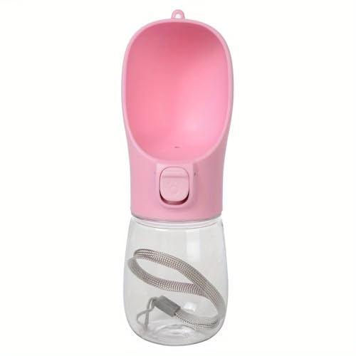 Leak-Proof Portable Dog Water Bottle with Built-in Bowl | Travel Pet Water Dispenser for Hiking, Walking & Outdoor Use | One-Hand Operation (Pink) - color: Pink