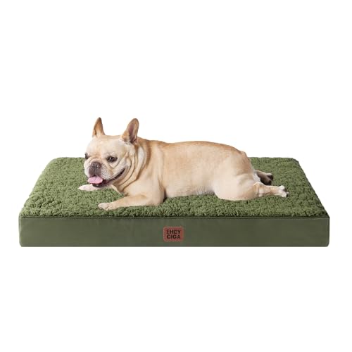 EHEYCIGA Orthopedic Foam Dog Bed, Medium, 30"L x 20"W x 3.5"Th, Dark Green - color: Olive Green, size: 30*20*3.5 inches