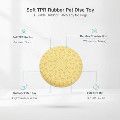 Soft TPR Rubber Dog Disc Toy, Flexible 8.7 Inch Flying Disc for Outdoor Fetch Training - color: Yellow
