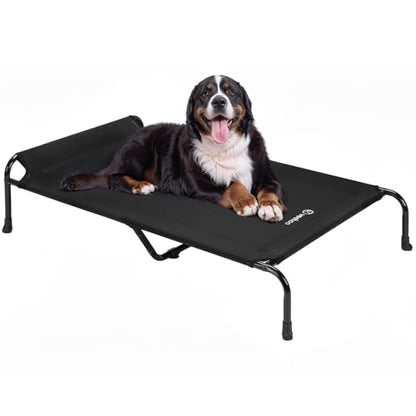 Veehoo XXXL Original Elevated Dog Bed - Outdoor Raised Dog Cots Beds for Large Dogs, One-Sided Extra Large Raised Cooling Pet Bed Off Ground, Non-Slip & Breathable, Black 53" L x 33" W x 7.9" Th