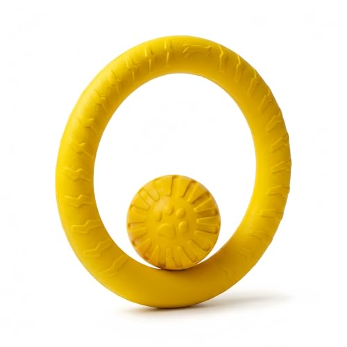 Dog Toys for Aggressive Chewers, Floating Ring and Ball Combo Set, EVA Dog Fetch Toys for Pool Beach Water Play, Tug of War Chew Toy for Small Medium Large Dogs(Yellow, Large) - color: Yellow, size: Large
