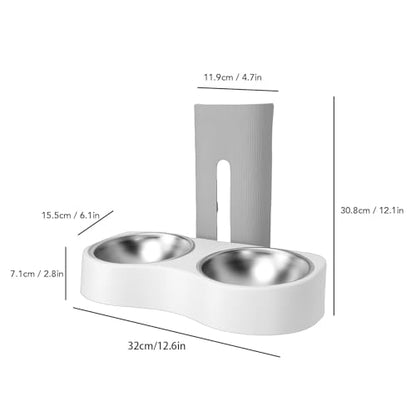 Wall Mounted Pet Bowl, Stainless Steel Pet Feeding Station with Adjustable Height Anti Tip Design, Wall Dish for Dog and Cat, Mounted Elevated Feeder (Grey White) - color: Grey White