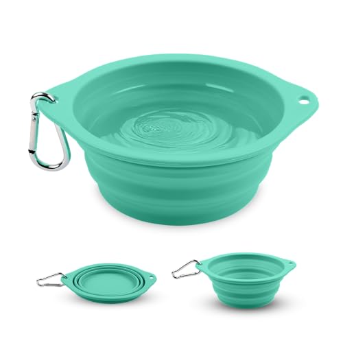 Collapsible Dog Bowl - 800ml/27 oz Portable Silicone Travel Water Bowl for Dogs with Carabiner | Foldable, Dishwasher Safe | Hiking, Camping Dog Essentials & Outdoor Pet Feeding - Green - color: Green