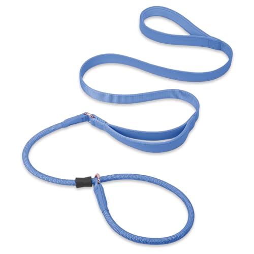 Slip Lead Dog Leash, Dog Training Leash with Double Handle, Soft Leather Slip Leash and Collar, Heavy Duty Nylon Dog Lead, No Pull Walking for Medium Large Small Dogs 5ft Blue Purple - color: Blue Purple, size: 5ft
