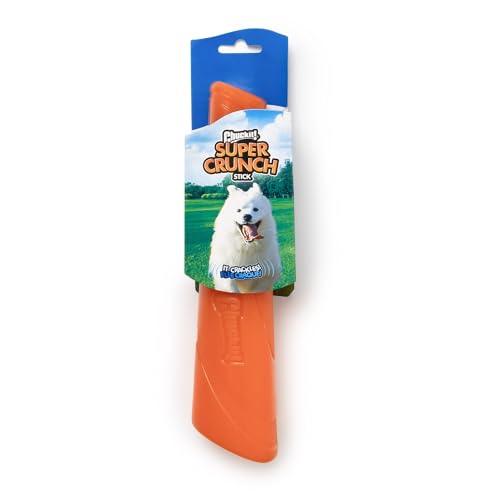 Chuckit! Super Crunch Fetch Stick Dog Toy, Durable TPR, Breeds 20-100 lbs | Enticing sound effects keep play exciting, mentally and physically engaging for medium and large sized pups, 9.2 inches long - style: Super Crunch Stick