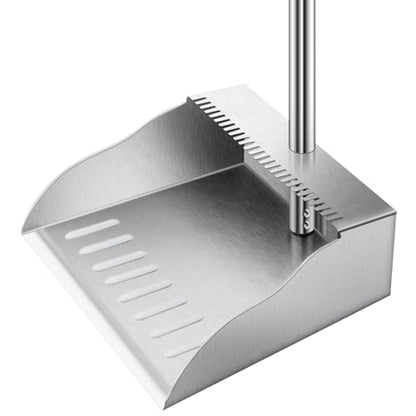 Metal Dust Pans with Long Handle,Heavy Duty Dust Pan with Handle,Upright Stand Up Dustpan with Dust Pan Teeth to Clean Hair for Home Kitchen Office Lobby Floor Garden - size: 36 inches