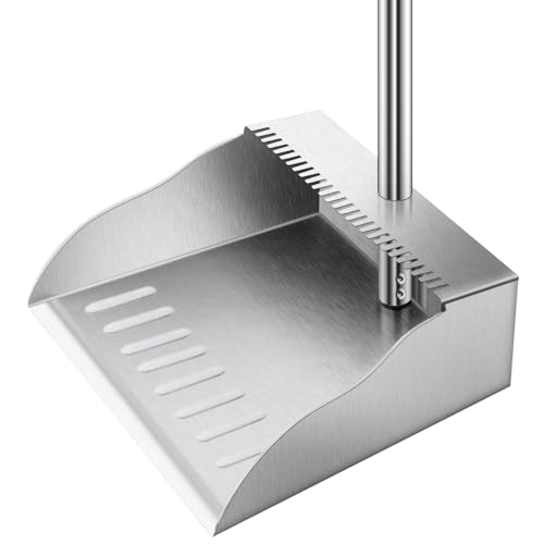 Metal Dust Pans with Long Handle,Heavy Duty Dust Pan with Handle,Upright Stand Up Dustpan with Dust Pan Teeth to Clean Hair for Home Kitchen Office Lobby Floor Garden - size: 36 inches