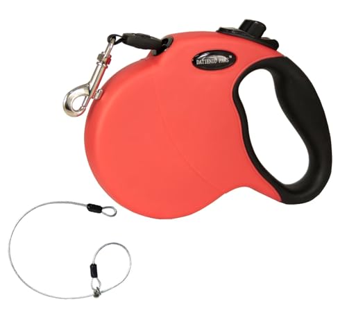 16FT Retractable Dog Leash for Medium Dogs up to 44lbs with Chew Proof Steel Wire Extender, Lightweight, Durable & Safe One-Hand Operation Red M - color: Red, size: Medium