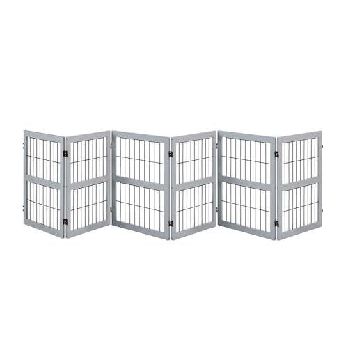 unipaws 132" Extra Wide Dog Gate, 31.5” Height Free Standing Tall Pet Fence, Foldable Cat Barriers for Home, Doorway, Stairs, Indoor Use, Grey