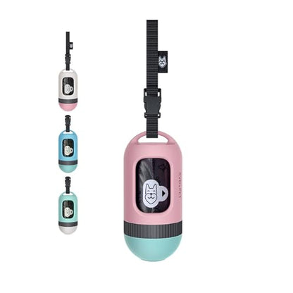 SVD.PET Dog Poop Bag Dispenser, Retractable Dog Waste Bag Holder for Leash, Pet Poop Bag Holder with 15 Bags, Dog Walking Accessory (Pink/Jade) - color: Pink/Jade