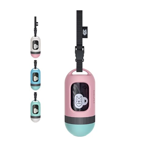 SVD.PET Dog Poop Bag Dispenser, Retractable Dog Waste Bag Holder for Leash, Pet Poop Bag Holder with 15 Bags, Dog Walking Accessory (Pink/Jade) - color: Pink/Jade