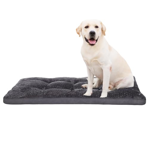 EMSLX Dog Bed, Washable Cozy Plush Dog Crate Beds, Soft Comfy Kennel Pad Anti Slip Pet Sleeping Mat for Large, Jumbo, Medium, Small Dogs Breeds (35.0 L x 22.0 W x 1.5 Th Inches, Dark Grey) - color: Dark Grey